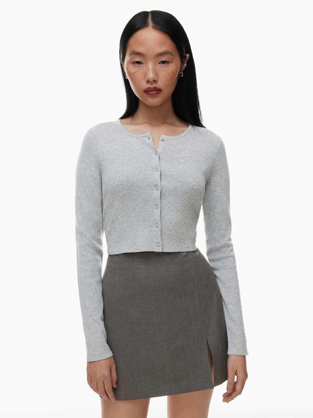 Aritzia Sunday Best Light Gray Cropped Button-Front Cardigan size XS NWOT